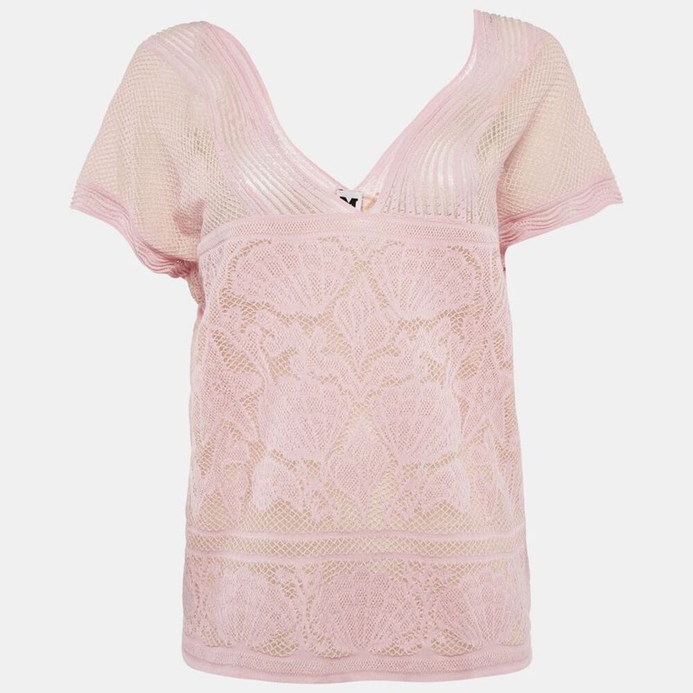 M Missoni Pink Seashell Pattern Lurex Knit V-Neck Top M